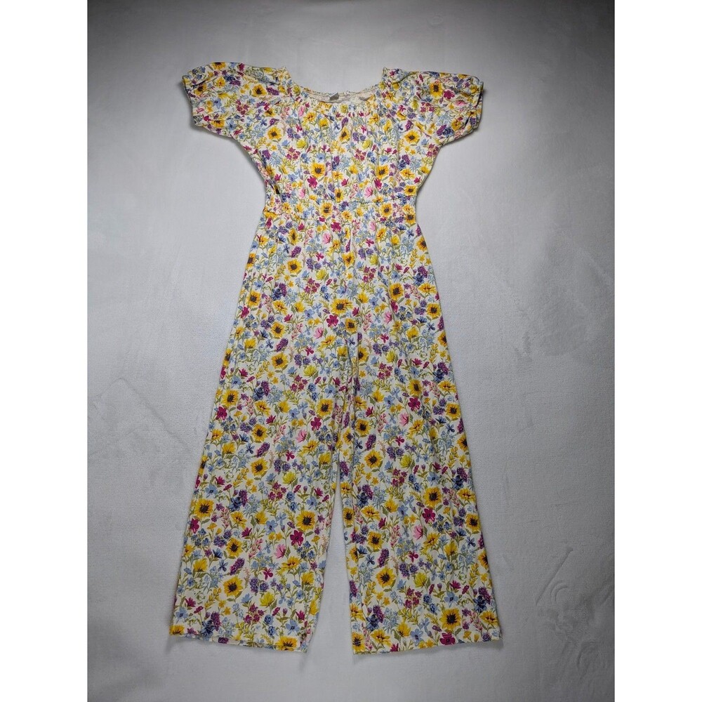 Old Navy Girls Floral Jumpsuit Wide Leg Short Sleeve XL White